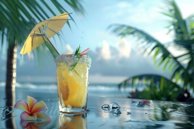 refreshing tropical cocktail with umbrella