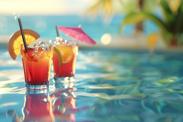 Photo refreshing tropical cocktails by the pool