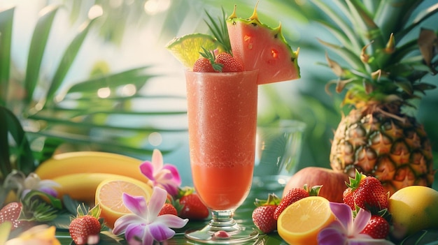 Photo refreshing tropical fruit smoothie on vibrant background