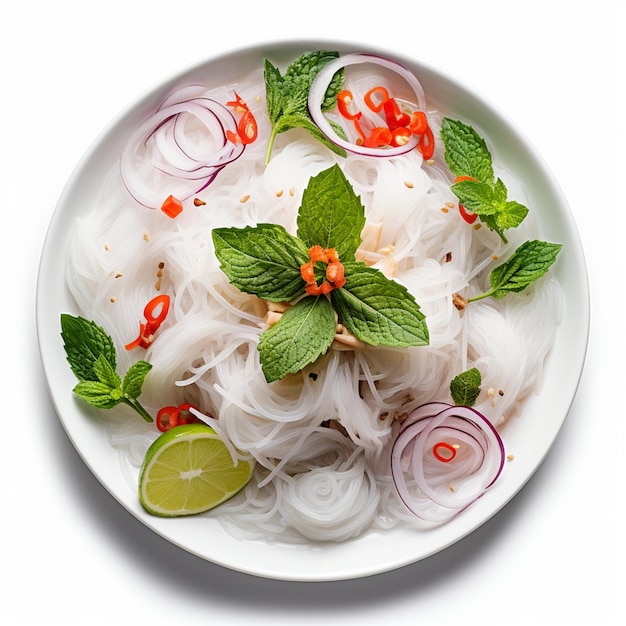 Refreshing Vietnamese Rice Noodles on white background