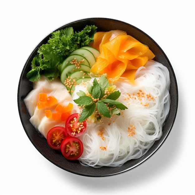 Refreshing Vietnamese Rice Noodles on white background