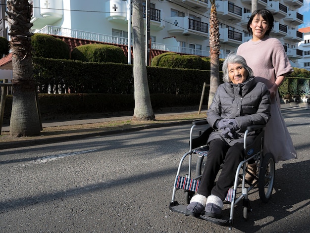 A refreshing walk of older and younger women