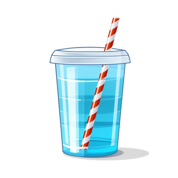 Photo refreshing water cup with straw and lid flat vector clip art in a clean shadowless white backgroun