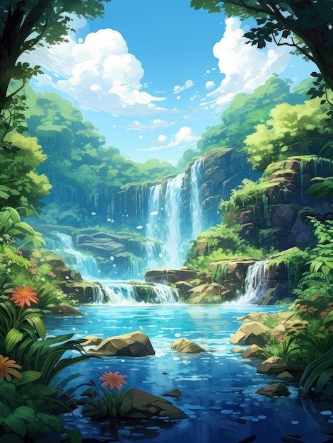 refreshing waterfall background