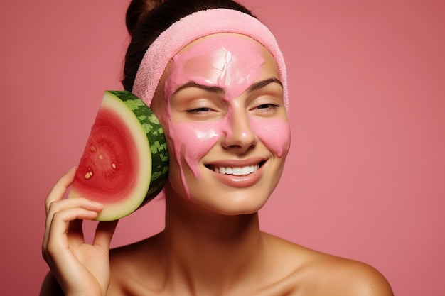 A refreshing watermelon face mask in a spa setting