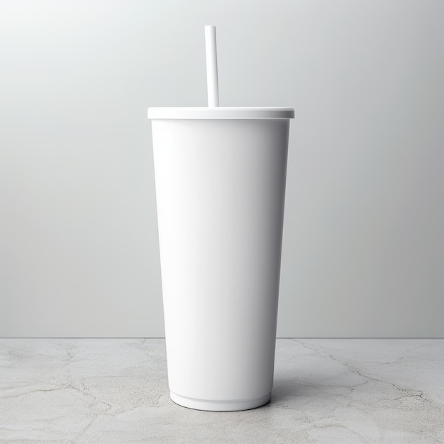 Refreshing white skinny tumbler with straw mockup Generative AI