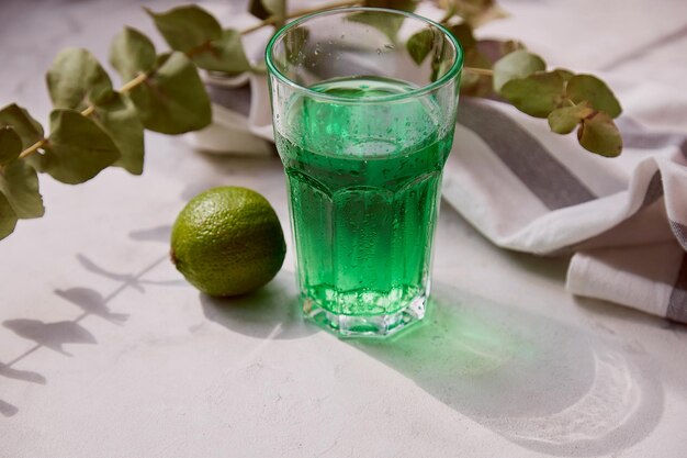 Refreshment healthy detox citrus green sparkling mocktail Non alcoholic vitaminized healthy beverage