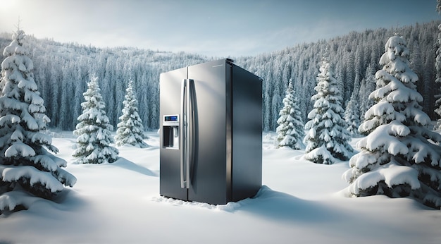 холодильник посреди снега