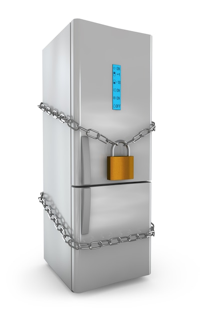 Refrigerator with a lock and chain 