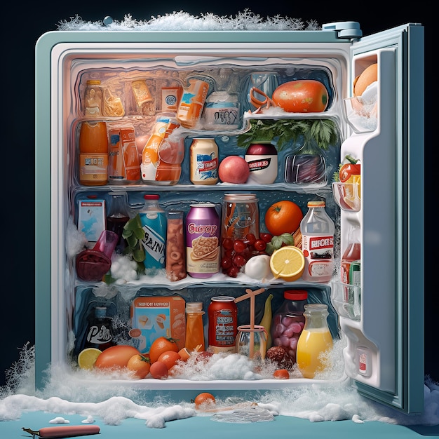 Холодильник с большим количеством еды внутри него
