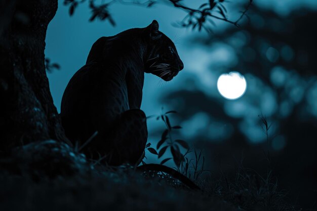 Photo the regal allure of the panther under the moonlight