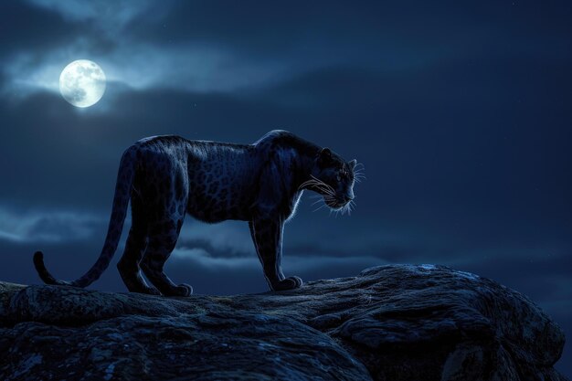 Photo the regal allure of the panther under the moonlight