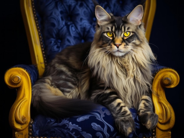 regal cat posed on a luxurious chair