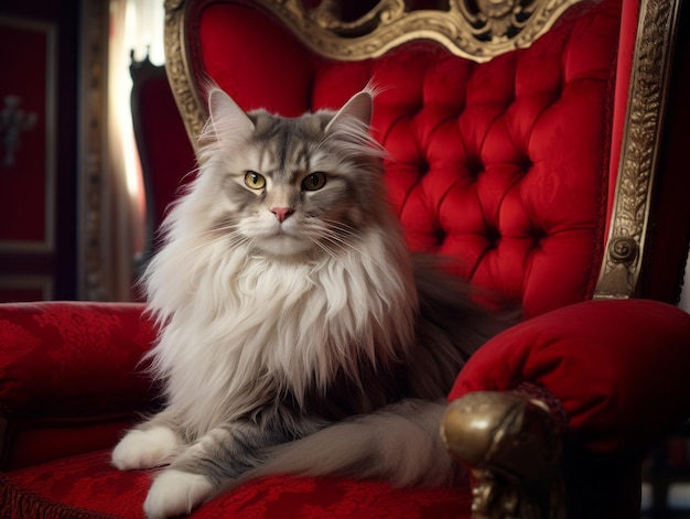 regal cat posed on a luxurious chair