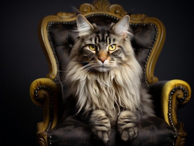 regal cat posed on a luxurious chair