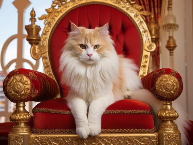 写真 豪華な椅子にポーズをとる堂々とした猫