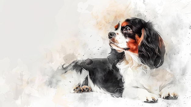 Photo regal charm delicate watercolor portrait of king charles spaniel on white evoking softness and sub