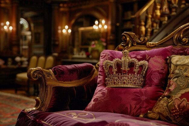 Photo a regal crown displayed on a velvet cushion