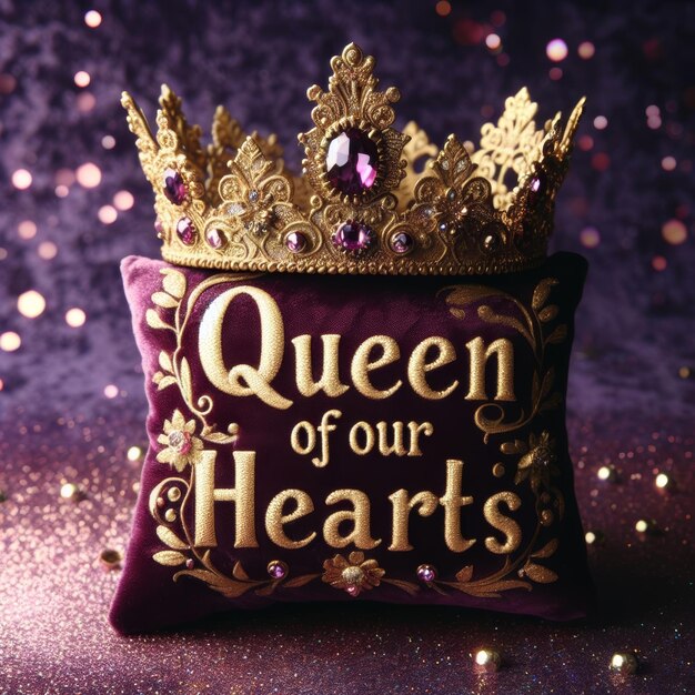 Regal Gold Crown on Purple Pillow with Loving Text