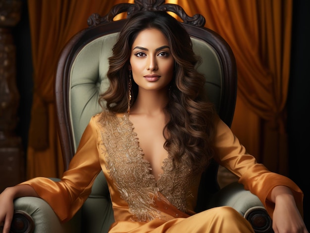 Regal Indian Queen Seated Elegantly with Serene Smile