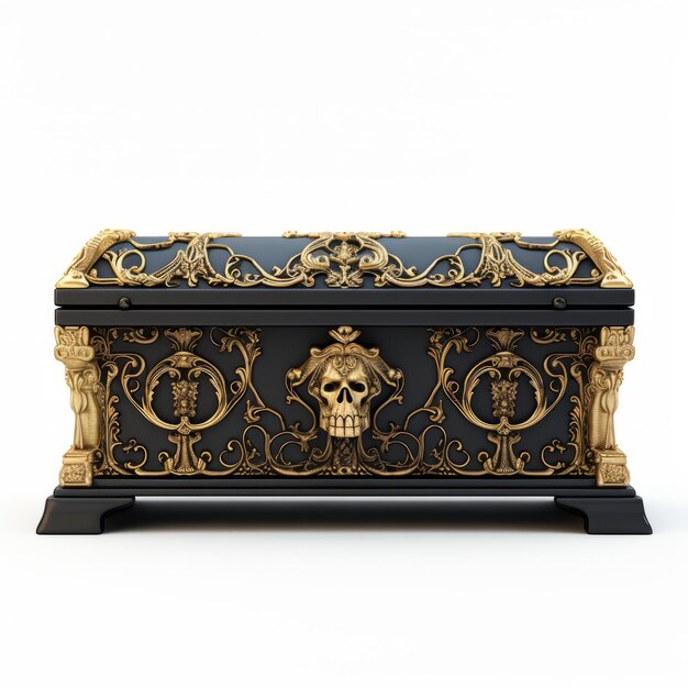 Regal Jewelry Box With Skull And Gold Ornaments