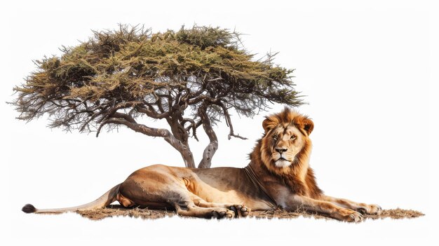 Regal Lion in Shade on White Background