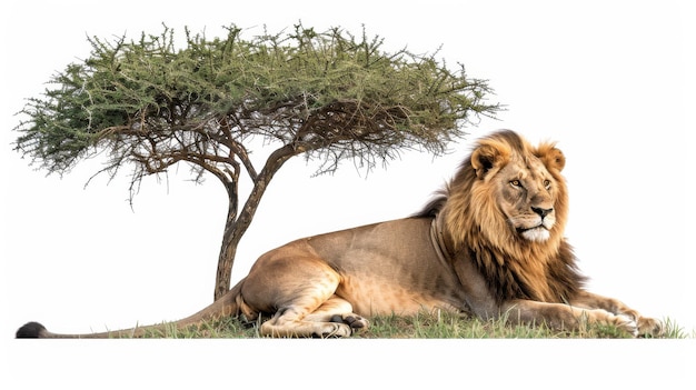 Regal Lion in Shade on White Background