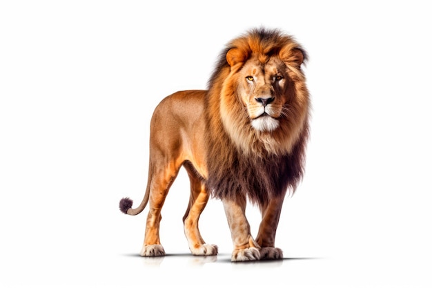 Foto maestà reale la nobile posizione del leone su uno sfondo bianco