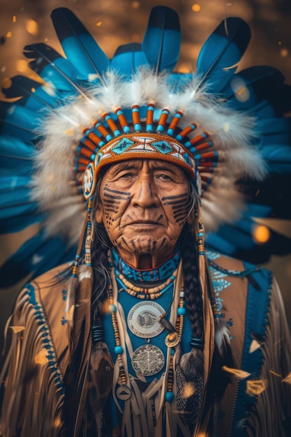 Foto anziano nativo americano regale con copricapo tradizionale