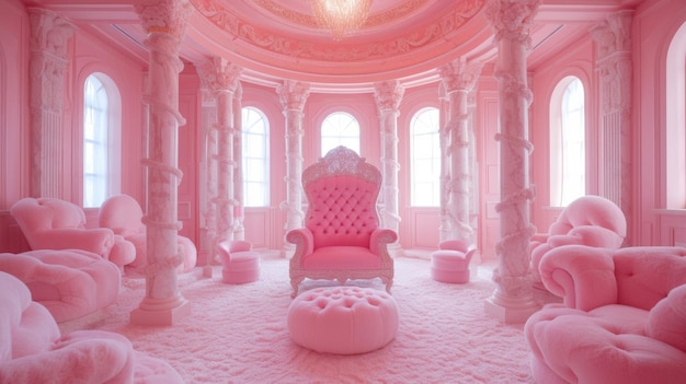 Photo a regal pink throne adorned with gemstones takes center stage in a lavish