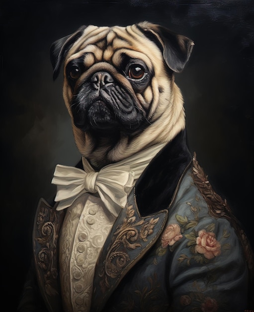 regal pug aristocrat realistic oil painting