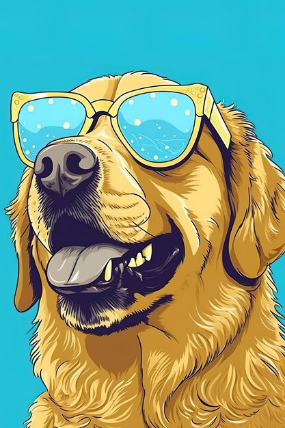 Regal Pup Cute Golden Retriever Wearing Golden Crown and Sunglasses