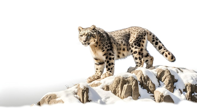 A regal snow leopard in a poised stance