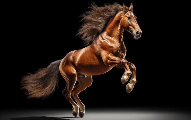 Regal Stallion Stands on Hind Legs on Black Background