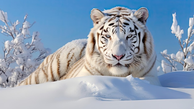 Photo regal white tiger resting in a serene snowy landscape