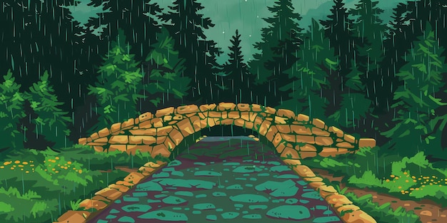 regen in het dennenbos bos achtergrond