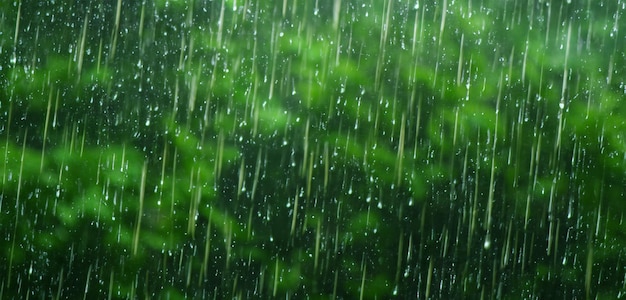 Regen in het dennenwoud Zware mist Weelderig landschap in het regenseizoen 3d illustratie