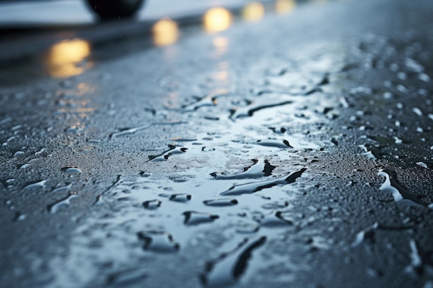 Regen valt zwaar op de weg.