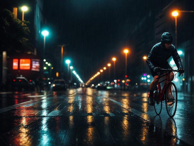 Regenachtige dag in Bangkok leven met mannen nemen regen dekking op fiets levendige kleur vervaagde verkeer achtergrond