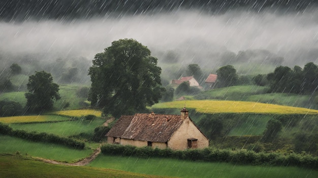 Regenachtige dag op het platteland Desktop behang