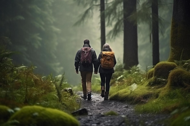 Regenachtige dag wandeling bos retraite