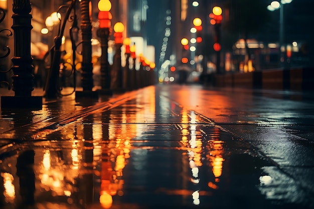 Regenbedekte straat met reflecties van het verkeer