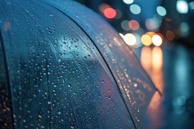 Regenbestendige doorzichtige paraplu beschermt tegen natte achtergrond