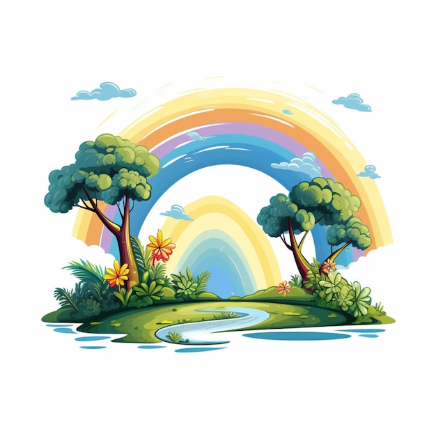 Regenboog 2d cartoon vectorillustratie op witte achtergrond