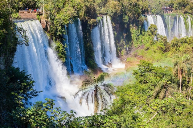 Regenboog en Iguazu-watervallen. Iguazu-watervallen zijn watervallen van de Iguazu-rivier op de grens van Argentinië en Brazilië.