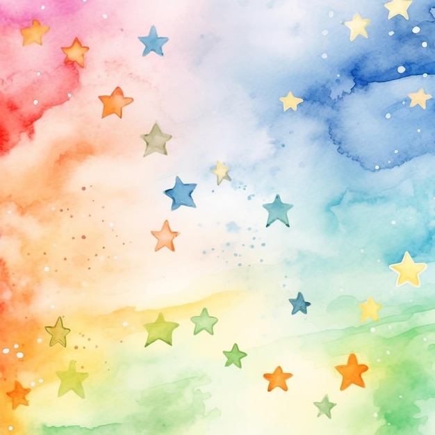 Foto regenboog gekleurde achtergrond met sterren op een aquarel achtergrond