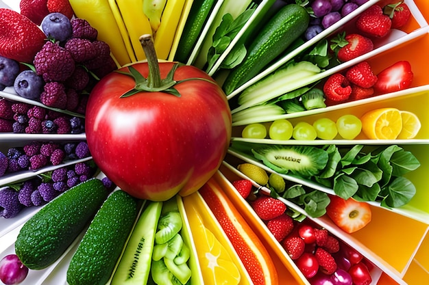 regenboog gemaakt van kleurrijke groenten- en fruitachtergronden
