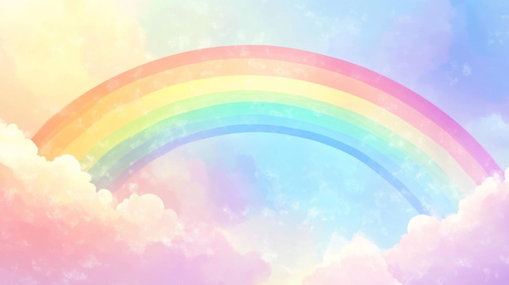 Foto regenboog in de lucht met de zon die door de wolken schijnt met prachtige regenbogen kleuren en lucht