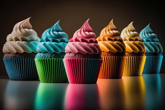 Regenboog kleurrijke cupcakes Illustratie AI generatief