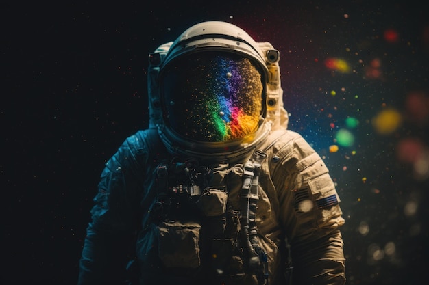 Foto regenboogkleuren astronaut in ruimtepak mooie illustratie foto generatieve ai